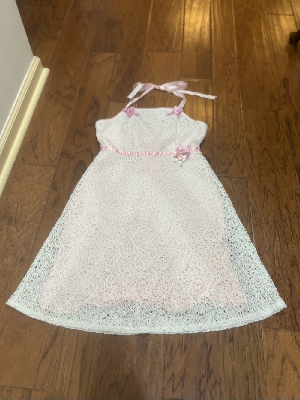 Vintage Pink Lace Halter Dress Fairy coquette Y2K
